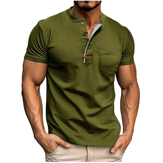 Ruimatai Mens Casual Shirts Fashion Classic Henley Tee Shirt Solid Color Short Sleeve 3-Button T-Shirt Summer Men's T Shirt with Chest Pocket