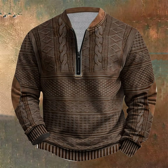 Ruimatai Mens Pullover Sweatshirt Big and Tall Men's Half Zipper Print Knit Shirt Sweater Casual Comfy Long Sleeve Fall Winter Top