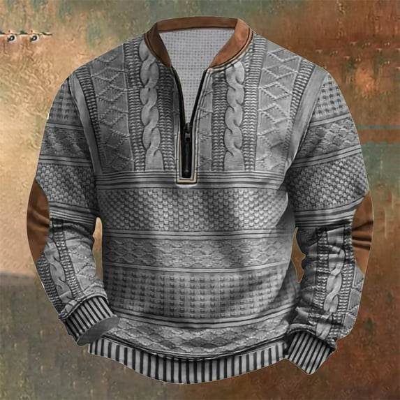 Ruimatai Mens Pullover Sweatshirt Big and Tall Men's Half Zipper Print Knit Shirt Sweater Casual Comfy Long Sleeve Fall Winter Top