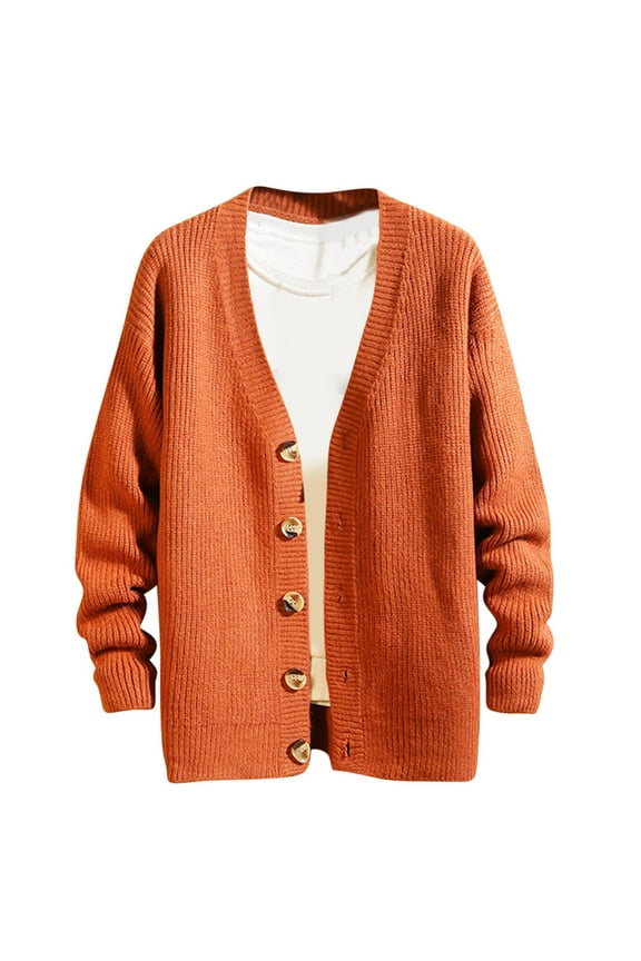 Mens V-neck Knitted Cardigan Sweater Open Front Button Up Long Sleeve Tops Fall Winter Fashion Casual Sweaters for Men
