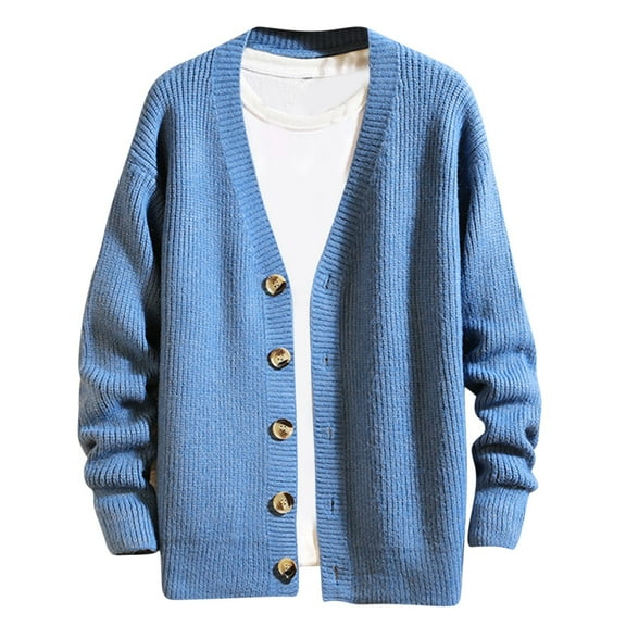 Ruimatai Mens V-neck Knitted Cardigan Sweater Open Front Button Up Long Sleeve Tops Fall Winter Fashion Casual Sweaters for Men