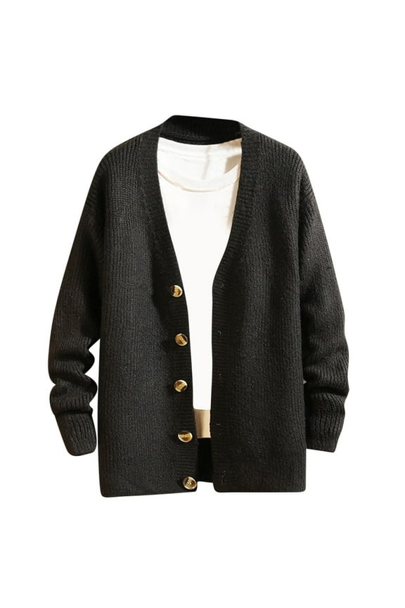 Mens V-neck Knitted Cardigan Sweater Open Front Button Up Long Sleeve Tops Fall Winter Fashion Casual Sweaters for Men