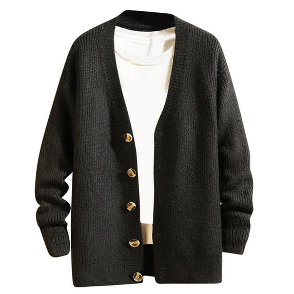 Ruimatai Mens V-neck Knitted Cardigan Sweater Open Front Button Up Long Sleeve Tops Fall Winter Fashion Casual Sweaters for Men