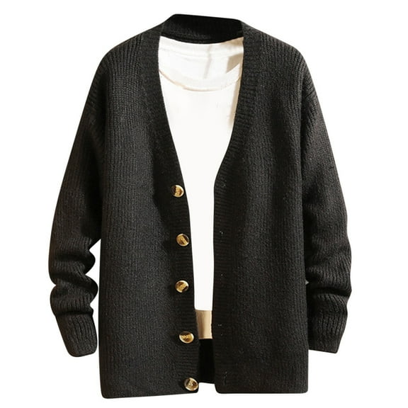 Ruimatai Mens V-neck Knitted Cardigan Sweater Open Front Button Up Long Sleeve Tops Fall Winter Fashion Casual Sweaters for Men