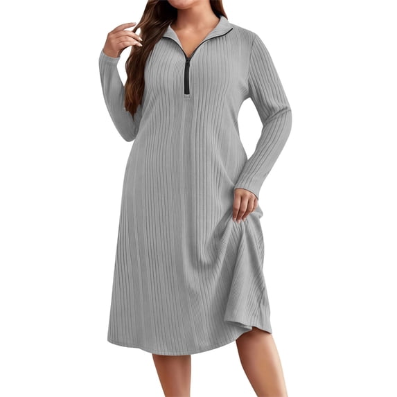 Ruimatai Plus Size Women's Dress Half Zip Long Sleeve Loose Knee-Length Shift Dress, Comfortable Soft Casual Tunic for Daily Wear