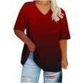 thumbnail image 1 of Ruimatai Plus Size Women's V-Neck Short Sleeve Printed T-Shirt Soft Comfortable Stretchy Casual Blouse Trendy Flowy Top, 1 of 5