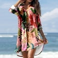 thumbnail image 1 of Ruimatai Summer Beach Cover Ups for Women Tops Swimsuit Summer Casual Turn-down Collar Long Sleeve Printed Smock Buttons With Pocket Shirt Dresses, 1 of 7