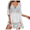 thumbnail image 1 of Ruimatai Summer Beach Cover Ups for Women Tops Swimsuit Clearance Fashion Round Neck Short Sleeve Loose Hollowed Out Beach Swimsuit Blouse, 1 of 5