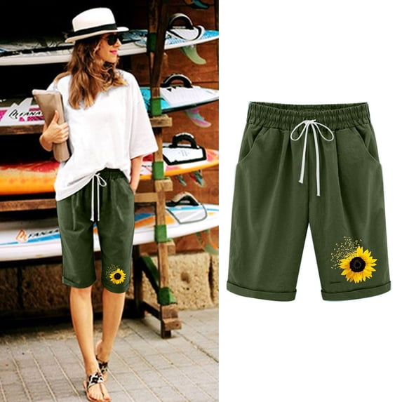 Ruimatai Summer Shorts for Women Workout PantsFashion Women Casual Loose Shorts Elastic Waist Summer Pock