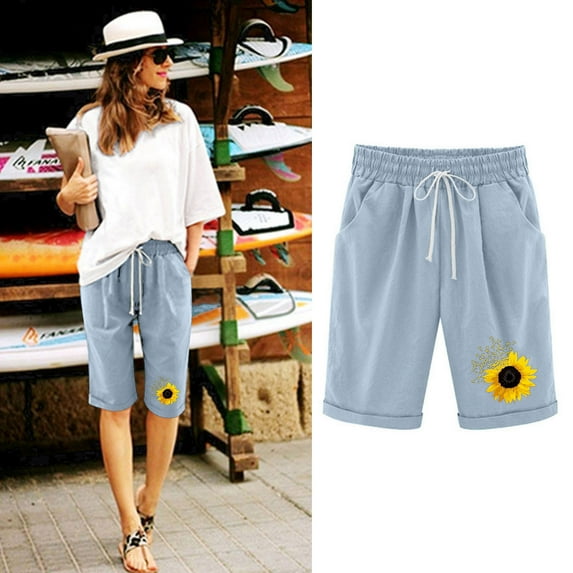 Ruimatai Summer Shorts for Women Workout PantsFashion Women Casual Loose Shorts Elastic Waist Summer Pock