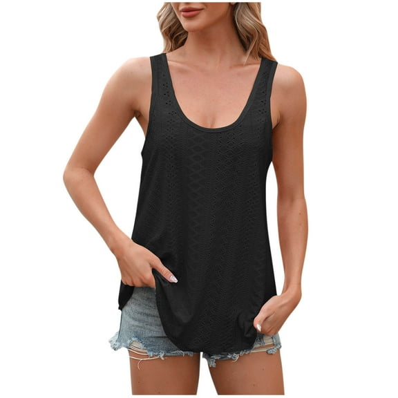 Ruimatai Summer Tank Top for Women Plus Size Causal Eyelet Embroidery Shirts for Women Loose Fit Flowy Tops for Women Mothers Day Gifts