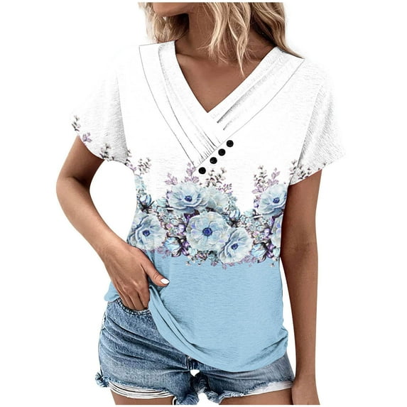 Ruimatai Summer Tops for Women Casual Women's V-Neck Fashion Short-Sleeved Spring And Summer Top