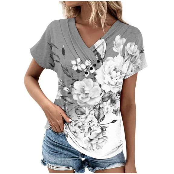 Ruimatai Women's V-Neck Casual Short Sleeve T-Shirt Soft Breathable Summer Tops Stretchy Comfortable Tee for Women Trendy Fashion Blouse
