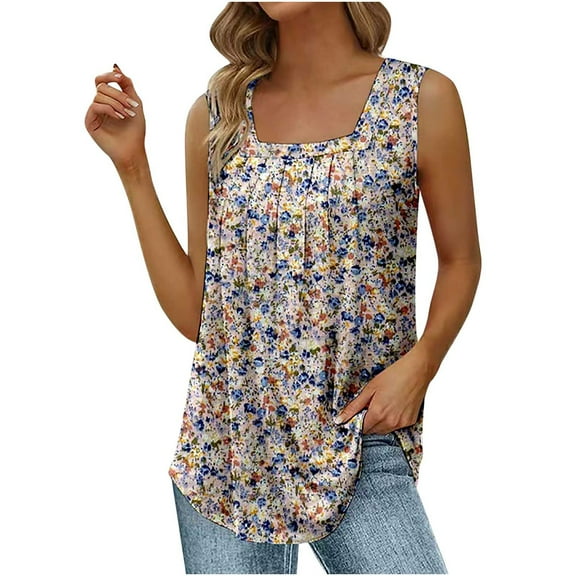 Ruimatai Tank Tops Women Loose Fit Workout Sleeveless Women's Fashion Printed V-neck Comfortable Loose T-shirt Sleeveless Blouse Tops