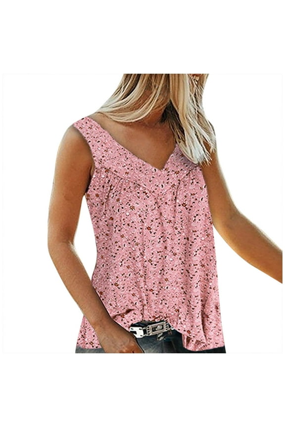 Tank Tops for Women Casual Fashion Women V Collar Printed Broken Flowers Sleeveless Leisure Time Shirt