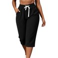 thumbnail image 1 of Ruimatai Women Capri Cropped Pants High Waist Drawstring Elastic Waistband Side Pockets Ribbed Textured Loose Casual Summer Trousers, 1 of 9