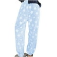 thumbnail image 1 of Ruimatai Women Casual Elastic Waist Wide Leg Pants Solid Star Print Polyester Full Length Comfortable Warm Daily Wear, 1 of 5