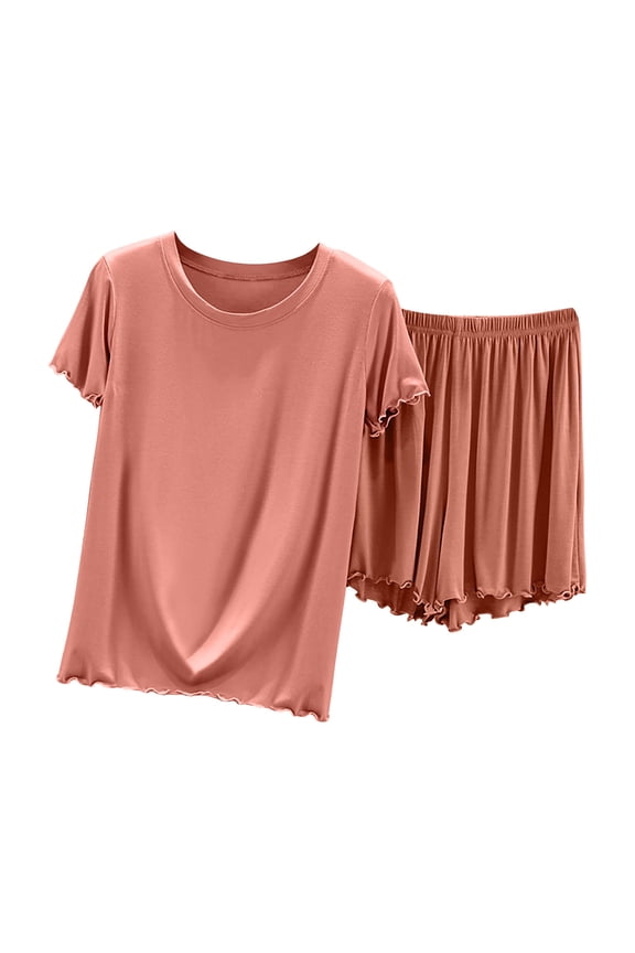 Women Casual Loose Modal Short Sleeve T-Shirt High Waist Shorts 2-Piece Pajama Set Home Comfort Polyester All Season