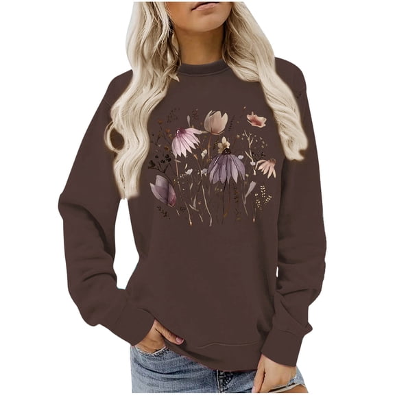 Ruimatai Women Casual Loose Print Long Sleeve Hoodie Top Round Neck Polyester Comfortable Fashion Tops for Spring Fall