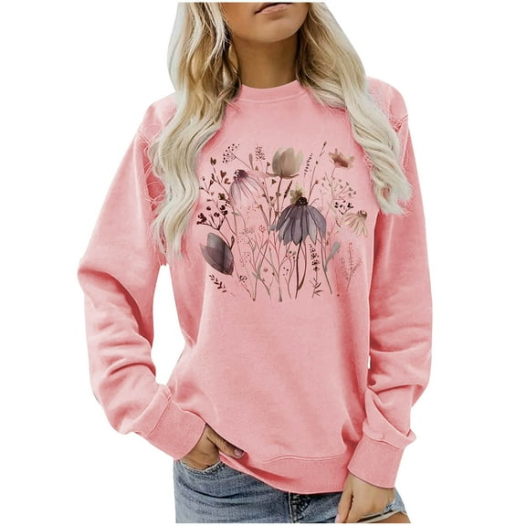 Ruimatai Women Casual Loose Print Long Sleeve Hoodie Top Round Neck Polyester Comfortable Fashion Tops for Spring Fall