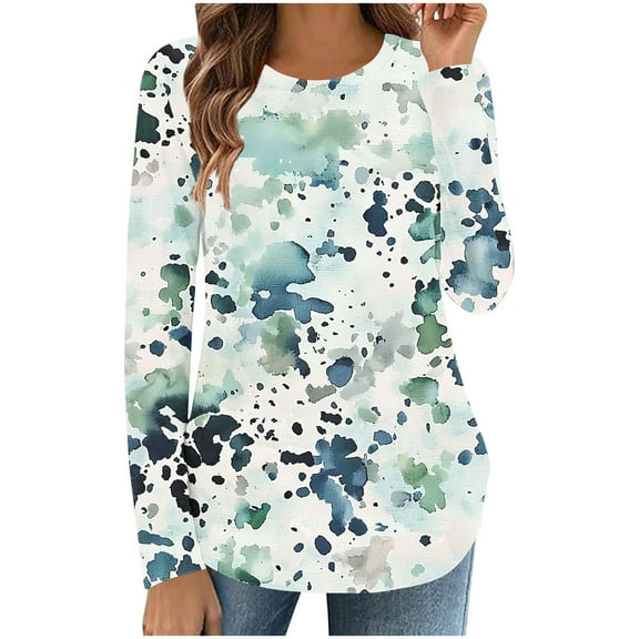 Ruimatai Women Casual Loose Round Neck Long Sleeve Printed T-Shirt Top Stylish Comfortable Polyester Blouse Spring Summer Fashion