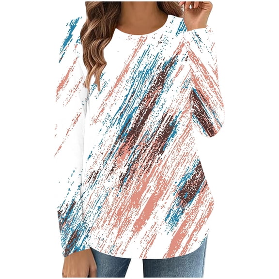 Ruimatai Women Casual Loose Round Neck Long Sleeve Printed T-Shirt Top Stylish Comfortable Polyester Blouse Spring Summer Fashion
