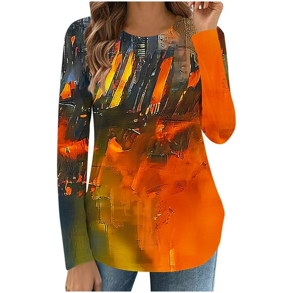 Ruimatai Women Casual Loose Round Neck Long Sleeve Printed T-Shirt Top Stylish Comfortable Polyester Blouse Spring Summer Fashion