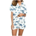 thumbnail image 1 of Ruimatai Women Casual Pajama Set Short Sleeve Blouse Short Pants Sleepwear Loose Comfortable Turtle Print Polyester Lounge Outfit, 1 of 5