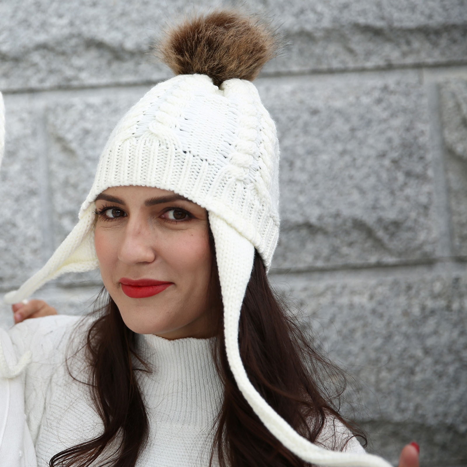 Ruimatai Women Hats with Ear Flaps Winter Knit Earflap Beanie Hat Warm