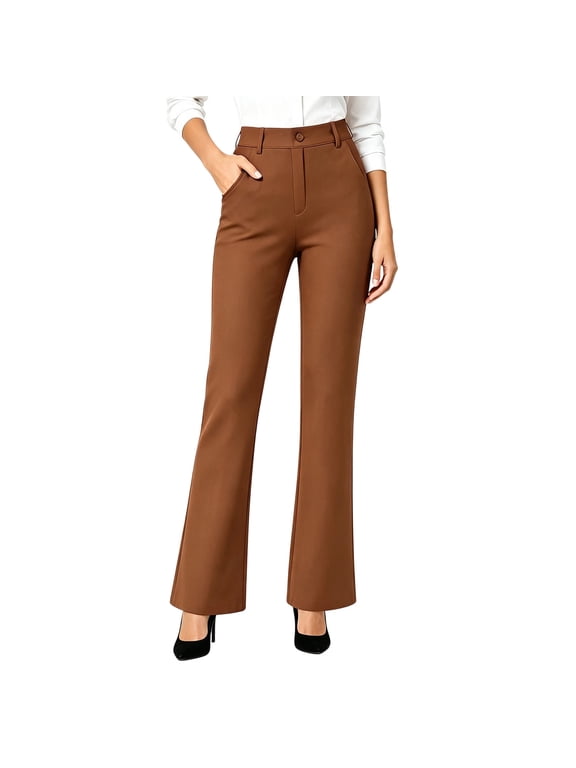 Women High Waist Micro Flared Dress Pants with Pockets Slim Fit Commuter Work Trousers