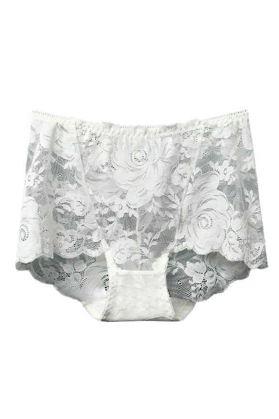 Women Plus Size Lace High Waist Seamless Breathable Underwear Comfortable Thong Panties Black Polyester