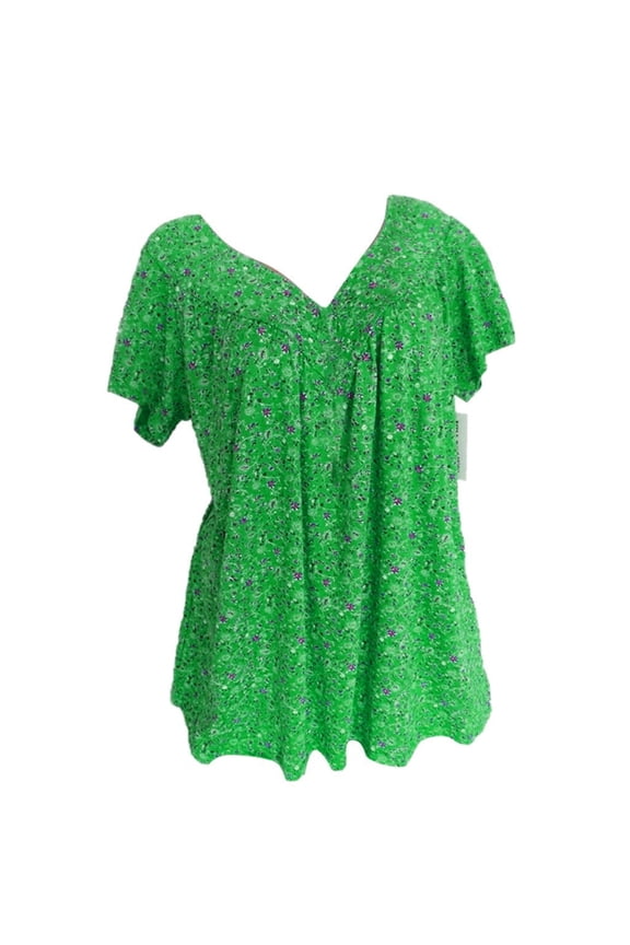 Women Plus Size Short Sleeve V-Neck Blouse Floral Print Tops Comfortable Pullover Shirt Casual Loose Fit Tunic