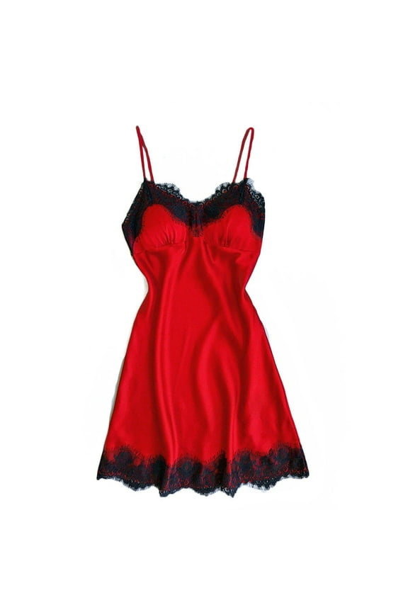 Women Sexy Lace Lingerie Nightwear Deep V Neck Sleepwear Dress Satin Robe for Valentine's Day Anniversary Bedroom Special Occasion