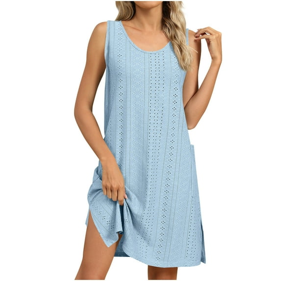 Ruimatai Women Summer Casual Dress Crew Neck Short Sleeve Solid Color Party Wedding Midi Dress Lightweight Comfortable Polyester