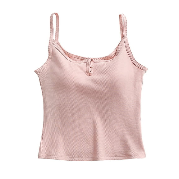 Ruimatai Women Summer Sleeveless Camisole Sexy Lace Button Tank Top With Chest Pad Comfortable Stretchy Beautiful Back Underwear Pajamas