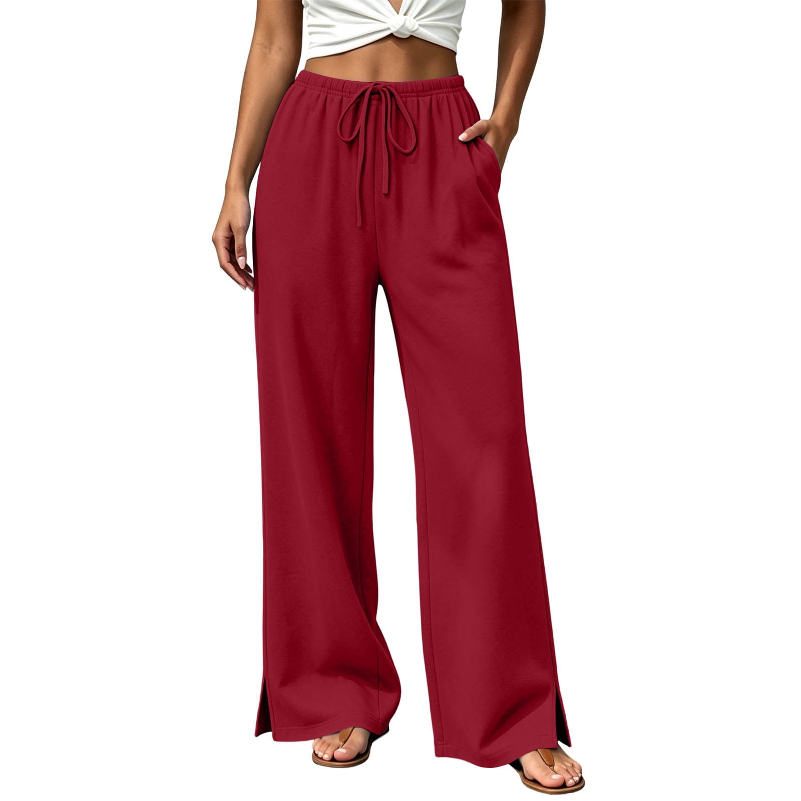 Ruimatai Women Sweatpants Wide Leg Trousers Drawstring Elastic Waist ...