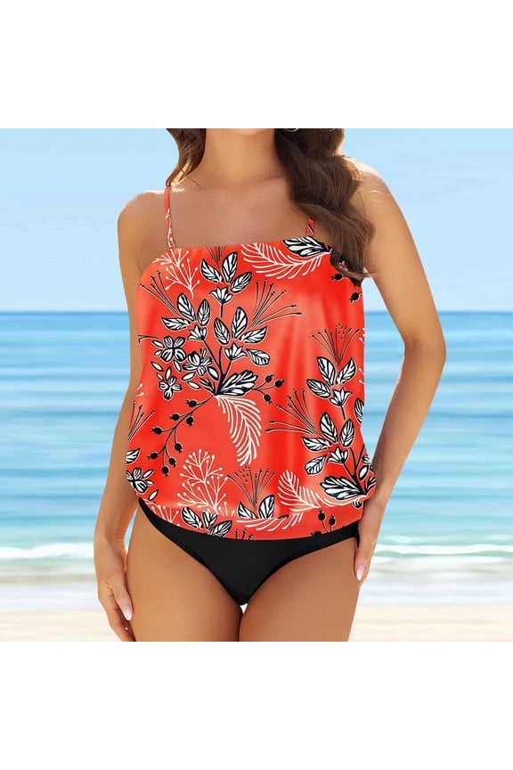 Women Swimwear Bikini Plus Size High Waisted Bathing Suit Fashion Women Swimwear Printed Detachable Shoulder Strap Split Swimsuit