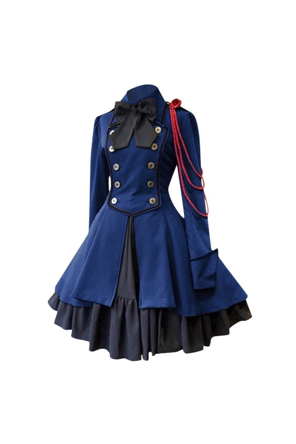 Women Vintage Gothic Dress Renaissance Medieval Long Sleeve Ruffled Bow Princess Dress Elegant Comfortable Polyester Daily Street Wear