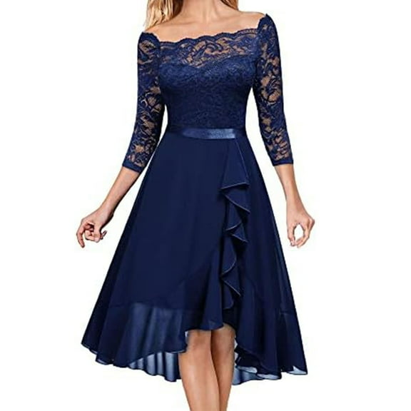 Ruimatai Women Vintage Lace Cocktail Dress Short Sleeves Prom Ballgown Elegant Party Gown Floral Embroidery A-Line Midi Dress