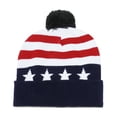 thumbnail image 1 of Ruimatai Women Winter Knitted Hat Striped Curled Edge USA Flag Star Pattern Soft Acrylic Beanie Outdoor Warmth Thick Woolen Skull Cap, 1 of 2