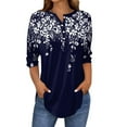 thumbnail image 1 of Ruimatai Women's 3/4 Sleeve Button Down Top Color Block Printed Blouse Fashionable Round Neck Casual Shirt, 1 of 5