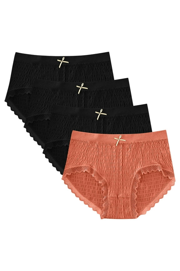 Women's 4-Pack Seamless Bubble Panties Mid Rise Lace Trim Comfortable Breathable Modal Fabric Hip Lift Underwear
