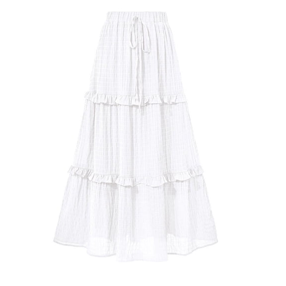 Ruimatai Women's A-Line Skirt Casual Long Flowy Elastic Waist Solid Pleated Midi Skirt for Spring Summer Comfortable Fashion