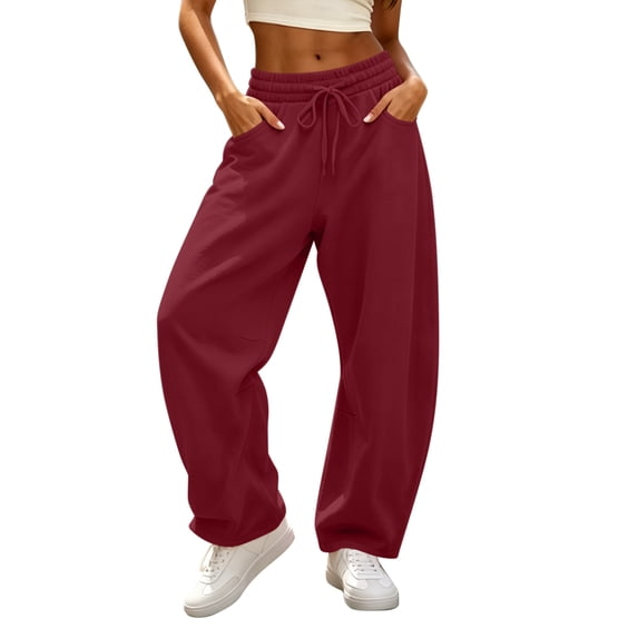 Ruimatai Women's Barrel Sweatpants Drawstring Elastic High Waist Side Pocket Oversized Loose Fit Street Loungewear Trousers