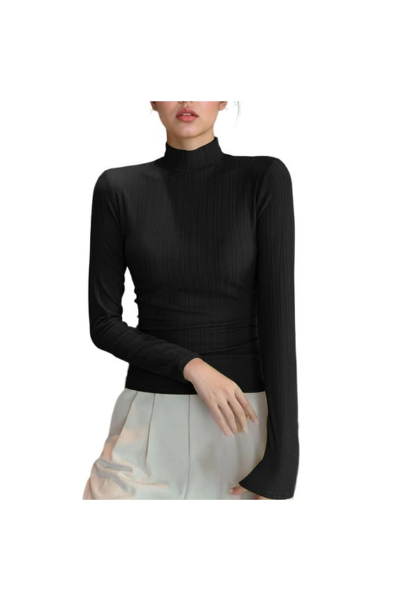 Women's Basic Half Turtle Neck Long Sleeve T-Shirt Solid Color Slim Fit Stretchy Comfortable Top Polyester
