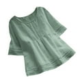 thumbnail image 1 of Ruimatai Women's Blouse Casual Loose Cotton Linen Shirt Round Neck Half Sleeve Hollow Out Summer Tops Comfortable Breathable Stylish, 1 of 9