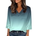 thumbnail image 1 of Ruimatai Women's Blouse Fashion Casual Loose Fit V-Neck Ombre Print Three-Quarter Sleeve Satin Top for Spring Summer, 1 of 5