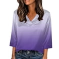 thumbnail image 1 of Ruimatai Women's Blouse Fashion Casual Loose Fit V-Neck Ombre Print Three-Quarter Sleeve Satin Top for Spring Summer, 1 of 5