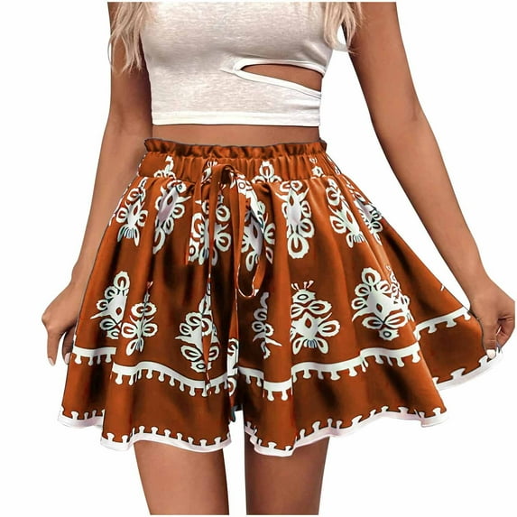 Ruimatai Women's Bohemian Printed Wide Leg Shorts Casual Comfortable Elastic Waist Summer Beach Shorts Fashion