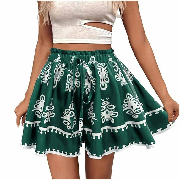 Ruimatai Women's Bohemian Printed Wide Leg Shorts Casual Comfortable Elastic Waist Summer Beach Shorts Fashion